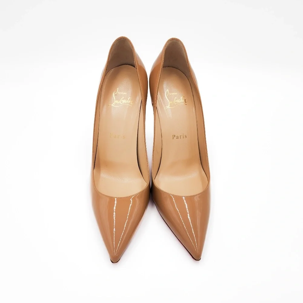 Christian Louboutin Kate 100 Beige Nude Patent Leather Pumps Heels EU 37.5 - Picture 4 of 9